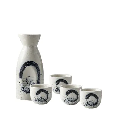 ANTOWALL, китайский стиль, керамический винный набор, белый винный горшок, для дома, фляжка, ликер, чашка, ретро винный погреб, посуда для напитков - Цвет: A set-5pieces
