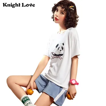 

Hot Pijama Summer Cotton Pajama Sets Pajamas For Women Short-Sleeved Cartoon White Casual Cute Girl Sleepwear Suit Pijamas Women