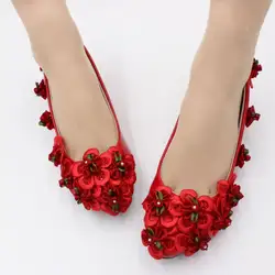 Каблук 3 см красные цветы вечерние туфли-лодочки ручной работы NQ255 Роскошные вечерние ужин выпускных вечеров дамы юбилей Танцы красный