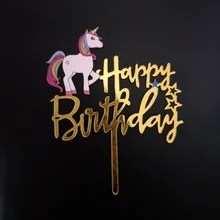 Kids Birthday Decor Glitter Flamingo Happy Birthday Cake Topper Party Cake Decoration Mermaid  Unicorn Acrylic Cake Topper