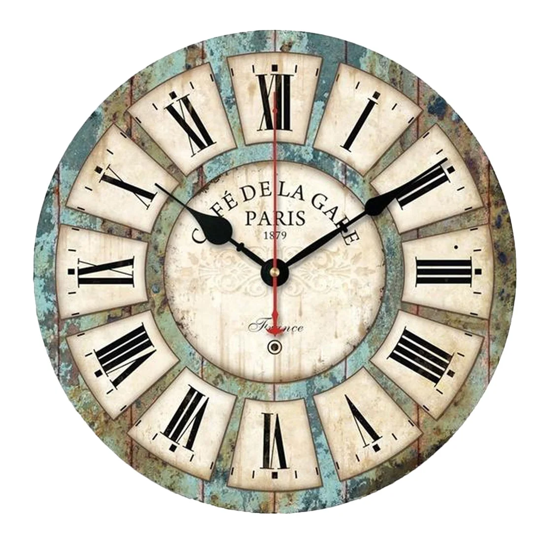 

Creative Wall Clock European Style Vintage Creative Round Wood Quartz Bracket Wall Clock for Living Room Home Decoration
