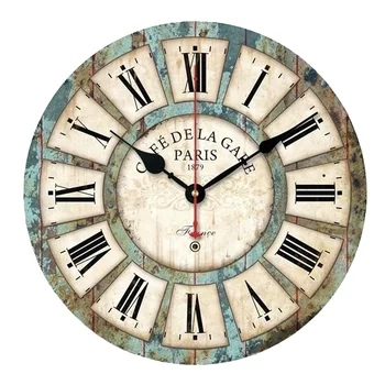 

Creative Wall Clock European Style Vintage Creative Round Wood Quartz Bracket Wall Clock for Living Room Home Decoration