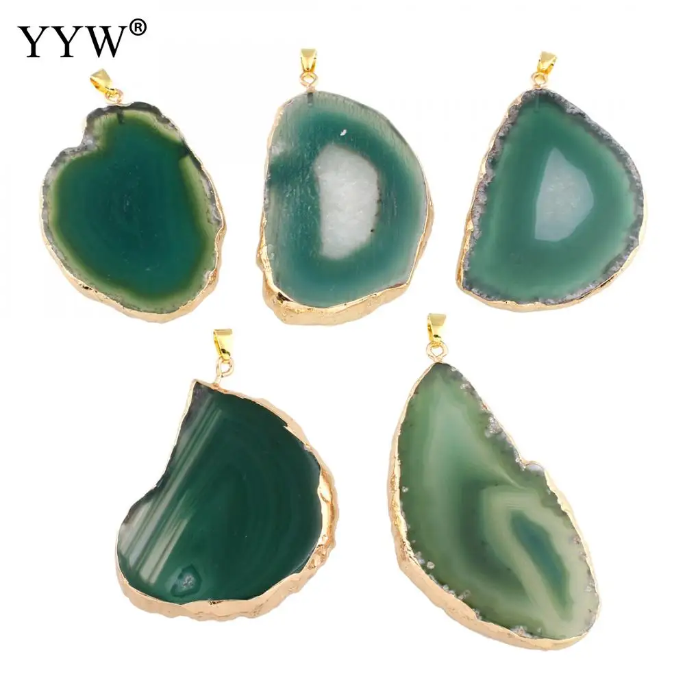 

1PC Natural Stone Charms Pendants Green Slice Irregular Natural Agat Crystal Stone Quartz Pendant DIY Fit Necklaces