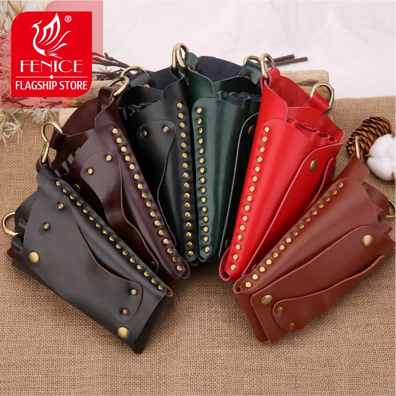 Fenice Vintage High Quality Rivet Leather Case Hairdressing Barber Salon Holster Pouch Styling Tools Bag for Hair Scissors Fenice Vintage High Quality Rivet Leather Case Hairdressing Barber Salon Holster Pouch Styling Tools Bag for Hair Scissors