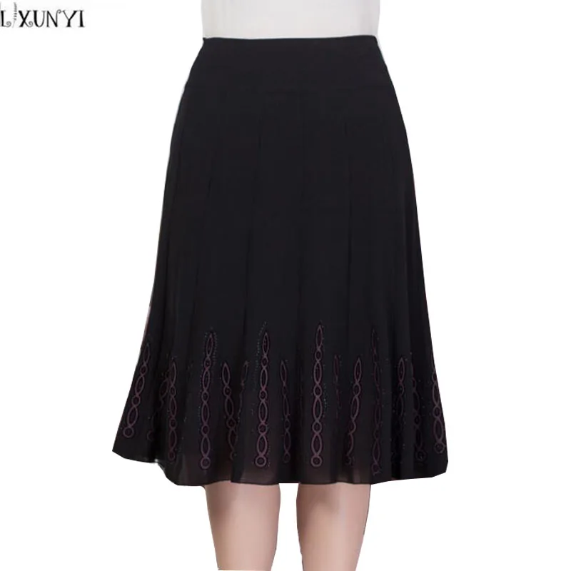 

5XL 6XL 2019 Summer Women Chiffon Skirts Plus Size Quinquagenarian Women's Medium-Long Skirt Mother Thin Pleated Dance Skirt