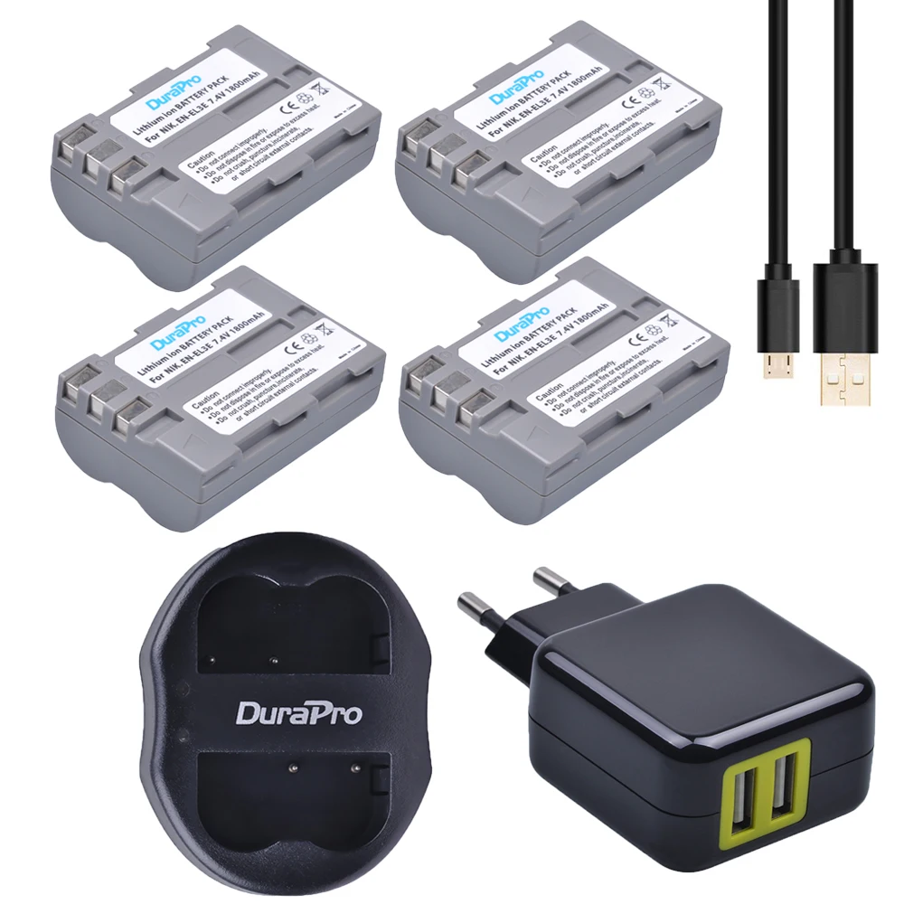 4pcs DuraPro EN EL3E EN EL3e Battery + USB Dual Charger + AC Adapter