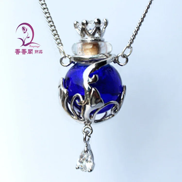 1 шт духи из муранского стекла ожерелье красочный шар, ароматическое украшение, ароматическое ожерелье кулон - Окраска металла: dark blue