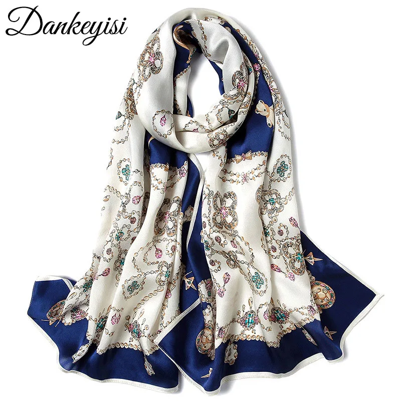 

DANKEYISI Pure Silk Women Scarf Female Luxury Brand Hijab Satin Silk Shawl Scarfs Foulard Long Neck Scarves Wraps 2018