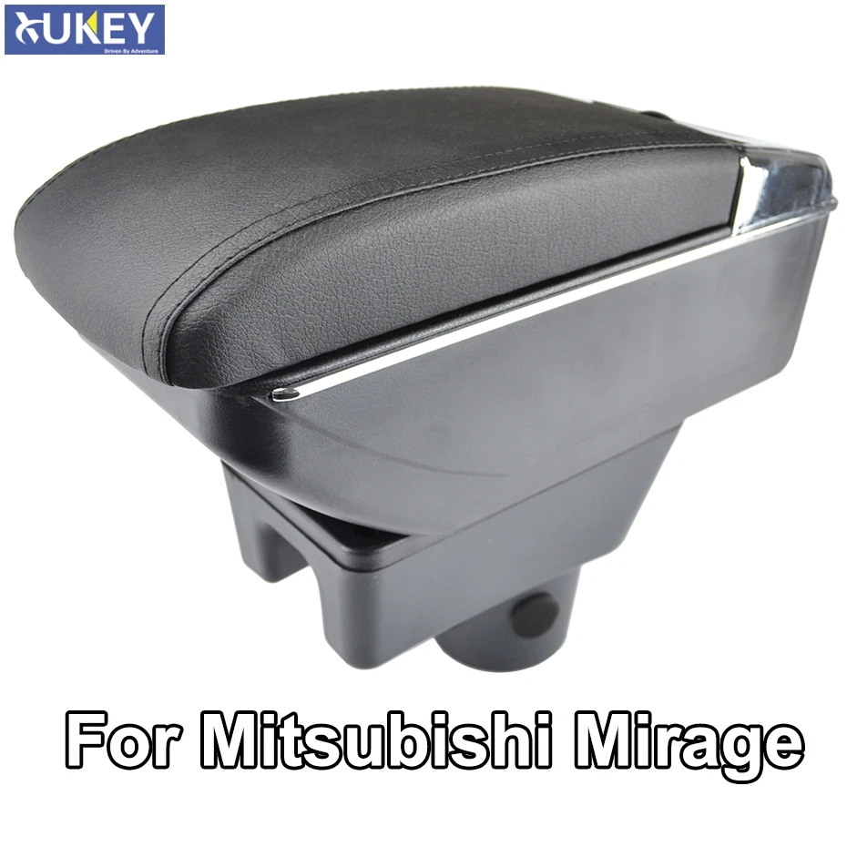 

For Mitsubishi Mirage Space Star 2014 - 2018 Storage Box Armrest Arm Rest Dual Layer Black Leather Ashtray 2016