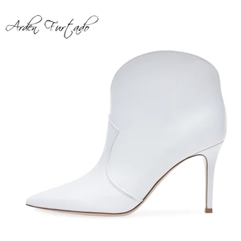 

Arden Furtado Spring and autumn 2019 fashion women's shoes pointed toe white ankle boots slip on stilettos big size 43 shoes 45