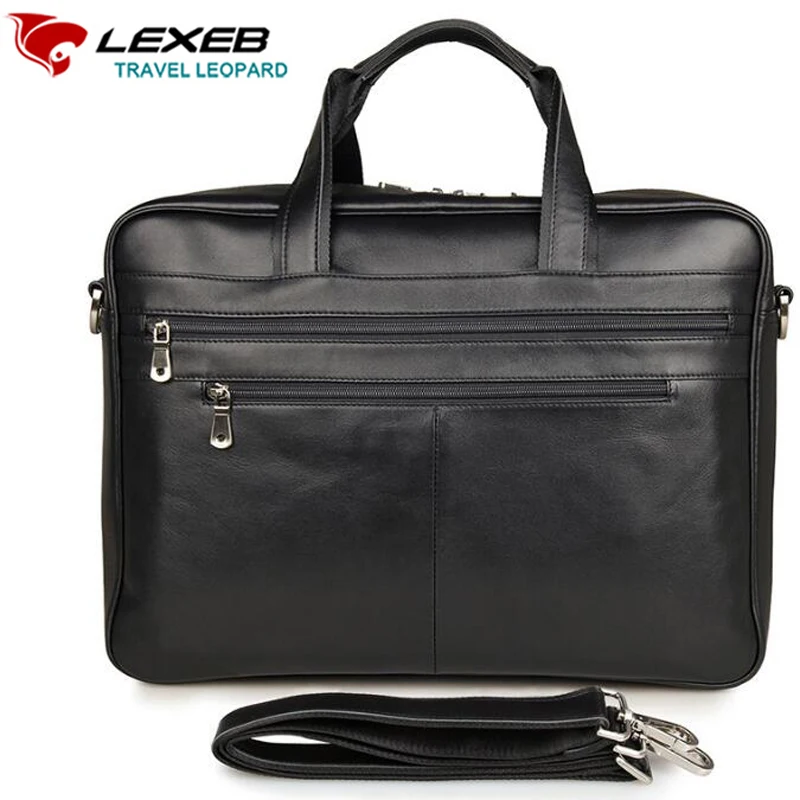 LEXEB Brand Men S Solid Full Grain Genuine Leather Briefcase Business Travel Bags 43 CM High
