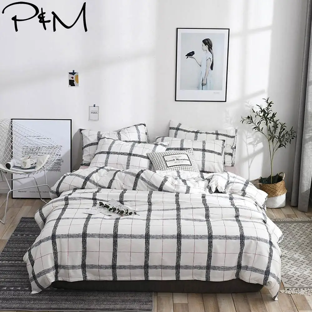 

2019 PAPA&MIMA Simple Grey Plaids Stripes Scandinavian Duvet Cover Set Queen King Customize Size Cotton Bedlinens Bedding Sets