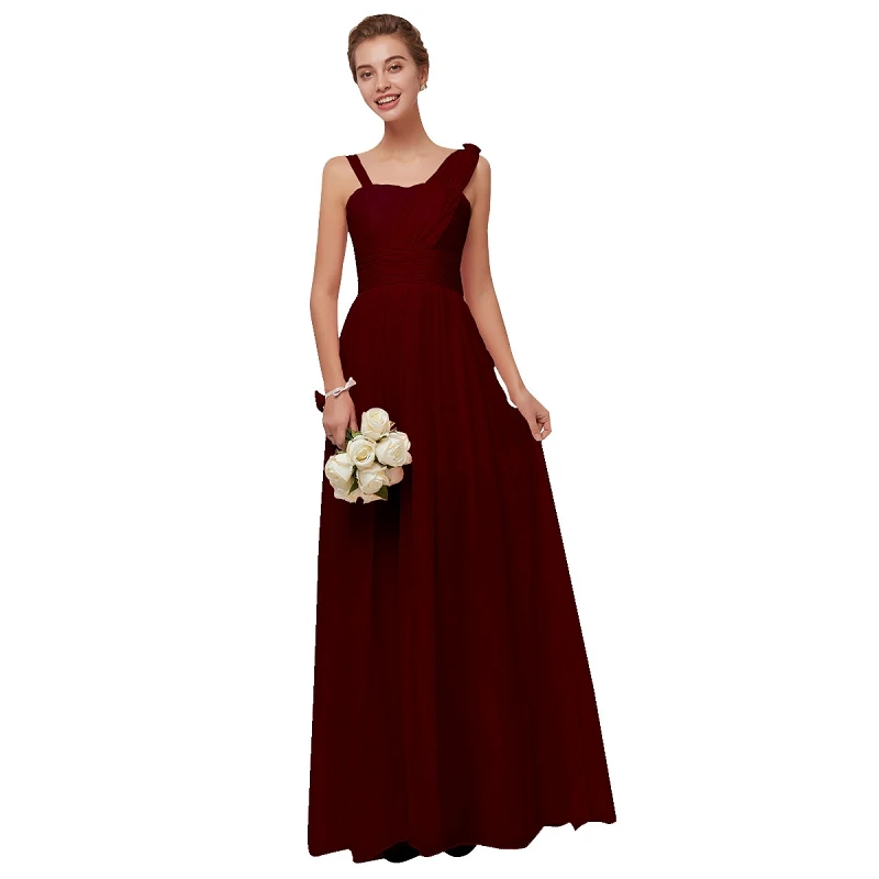 

Beauty Emily Wine Red Chiffon Bridesmaid Dresses 2019 Long for Women A-line Party Prom Dresses Wedding Party Bridal Dress
