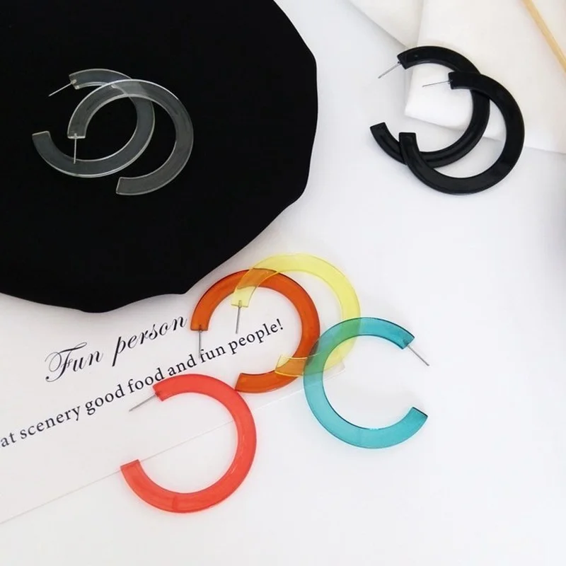 

AOMU 2017 New Acrylic Big Circle Punk Hoop Earrings 5CM Diameter Large Round Loop C Earring For Women Party Beach Jewelry