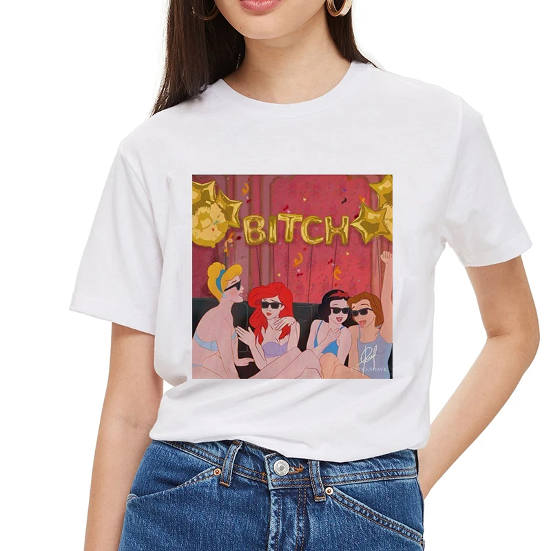 Забавная женская футболка в стиле Харадзюку, пародия, принцесса, круглый вырез, сука, панк, темная принцесса, футболка, повседневная, короткий рукав, женская футболка