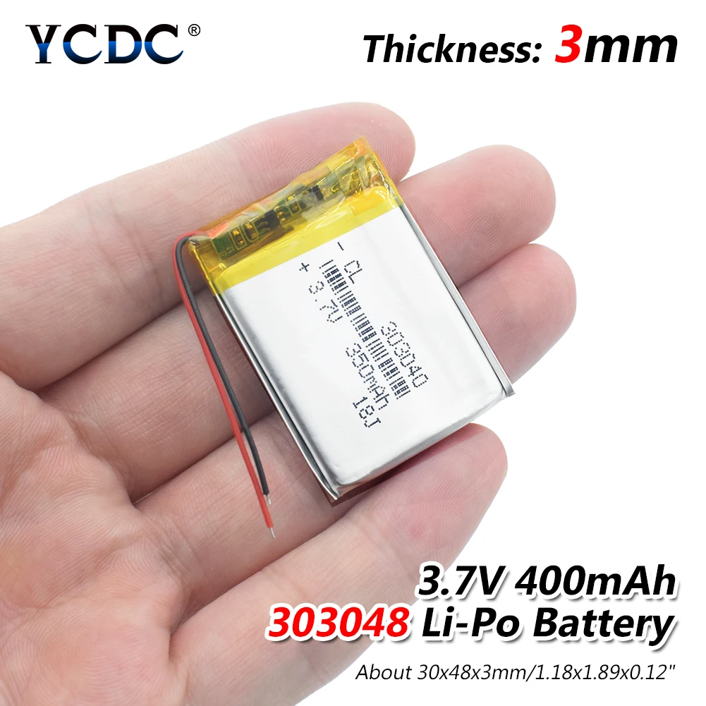 

1/2/4x 3.7V 400mAh Rechargeable 303048 Lithium Li-ion Battery 3.7 Volt Li-polymer Lipo Pila For MP3 MP4 MP5 GPS PSP LED Light