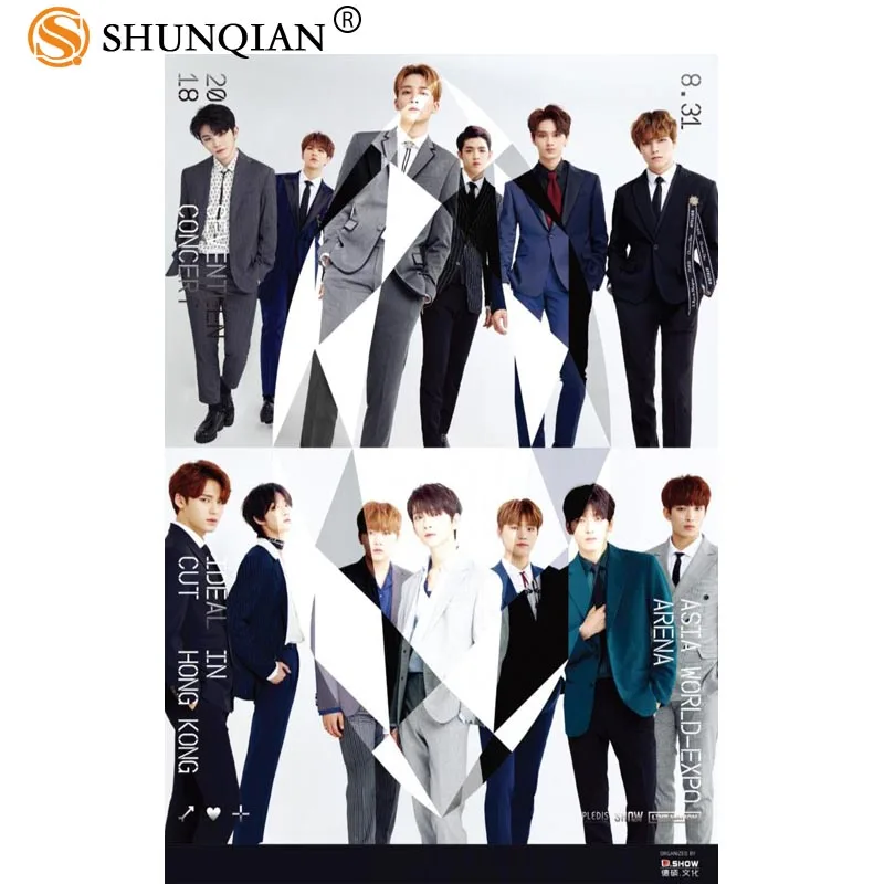 

High Quality Korea-Pop Seventeen Printed Satin Poster Fashion Home Art Deco Silk Poster Custom Logo Gift 20x30cm,27x40cm