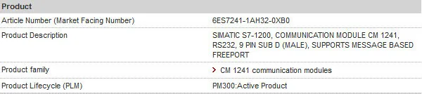 SIMATIC S7-1200 PLC модуль связи 6ES7241-1AH32-0XB0 CM1241 RS232, 6ES7 241-1AH32-0XB0, 6ES72411AH320XB0