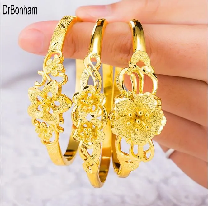 

DrBonham (One Piece) Wholesale Fashion Dubai flower Bangle Jewelry Gold Color Ethiopian Bracelet bangle Women Africa Arab Items