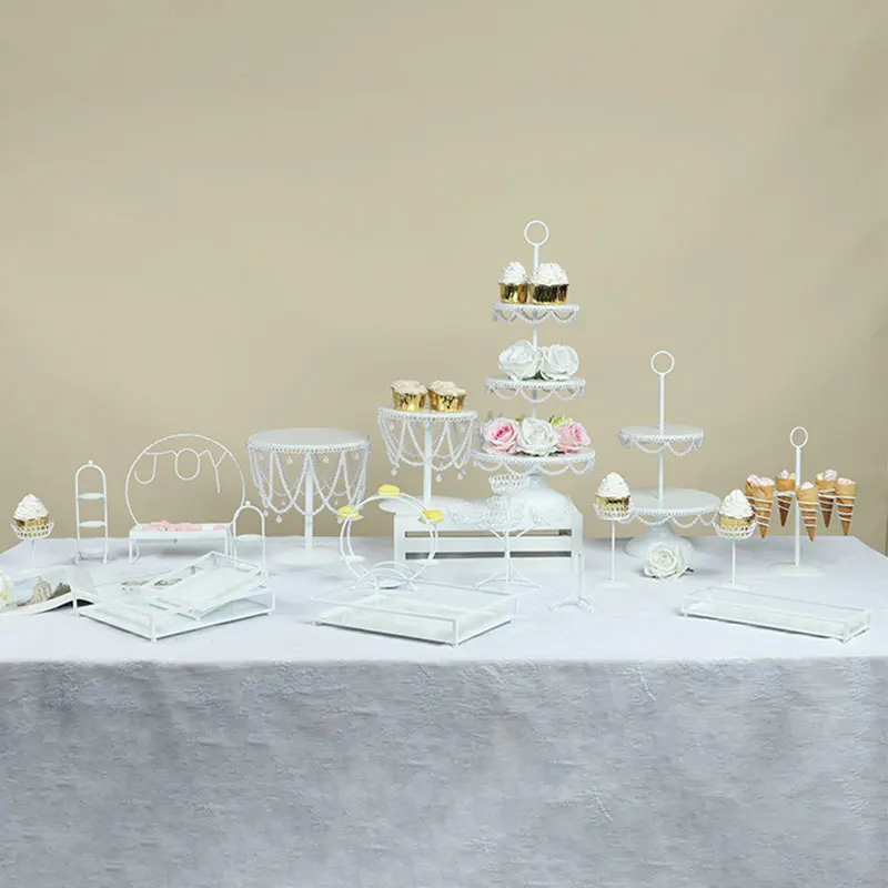 

White Pearl Crystal Cake Stands Set for Wedding Party Table Decor Kids Birthday Party Cupcake Food Dessert Donuts Display Stands