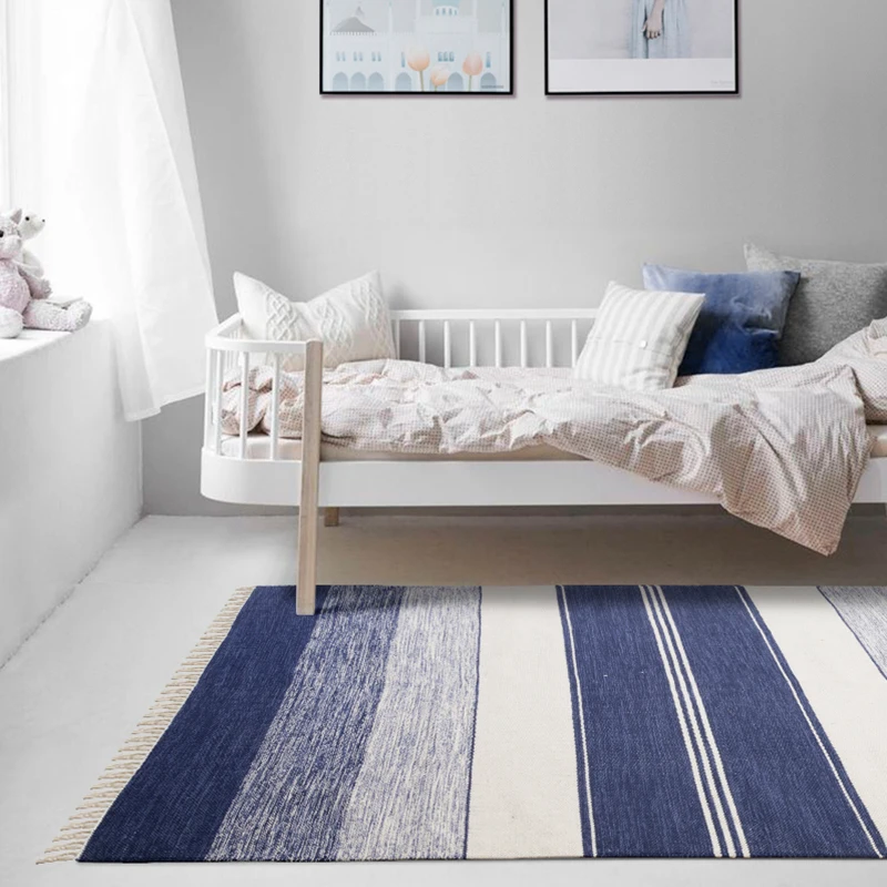 915 Kilim 100 Coton Bleu Fait Main Tapis Géométrique Bohême Tapis Indien Plaid Rayé Moderne Noir Gris Rose Design Style Nodic In Tapis From Maison
