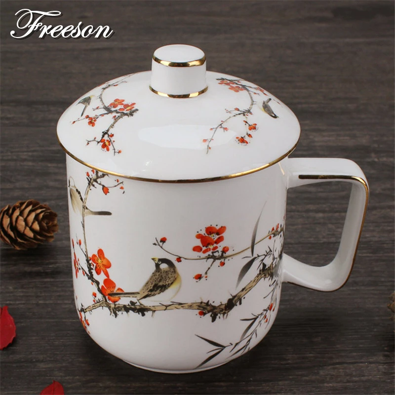 Pastorale Bone China Tea Mug With Lid Retro Porcelain Coffee Mug 400ml