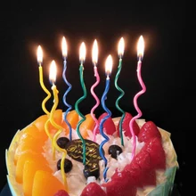 Новинка, 8 шт./партия, цветная изогнутая Свеча для торта, безопасное пламя, для детей, для дня рождения, для свадебного торта, свеча украшение дома