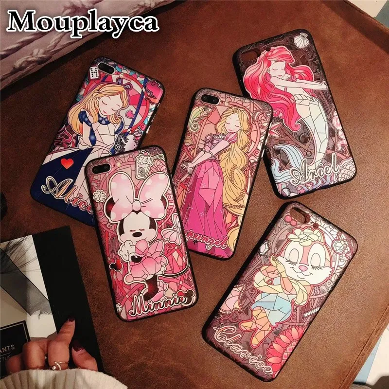 

Mouplayca Cute cartoon Rapunze/Little Mermaid/Alice Electroplating key relief back cover for iPhone X/6/6s/7/8 plus phone cases
