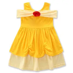Детская летняя одежда для девочек из хлопка без рукавов Желтое платье принцессы Хэллоуин Детский костюм для вечеринок детская одежда