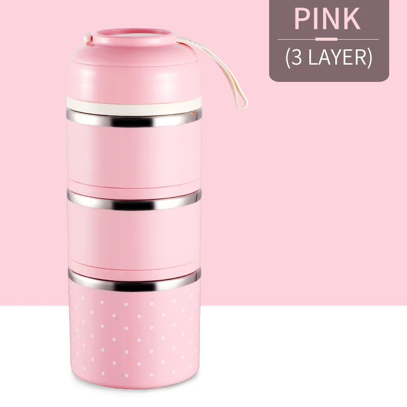 Милый японский термальный Ланч-бокс герметичный из нержавеющей стали Bento box детский портативный контейнер для еды для пикника и школы Прямая поставка - Цвет: Pink 3 Layers