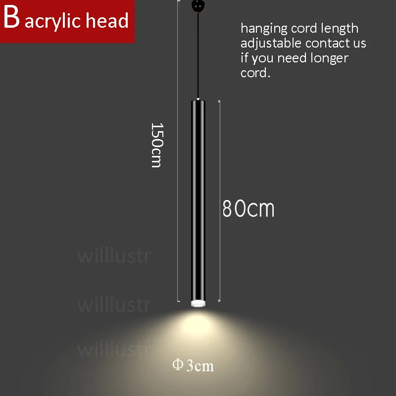 Современный светодиодный подвесной светильник алюминиевый подвесной светильник ing висячий цилиндр лампы Черный Белый трубчатый светильник минималистичный роскошный светильник s - Цвет корпуса: acrylic head  80cm