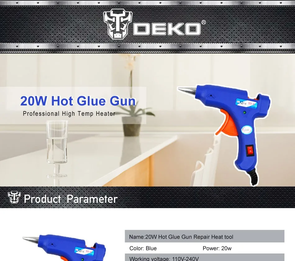 DEKO GJ67 20 Вт термоплавкий клеевой пистолет с 7 мм клеевые палочки промышленные мини-пистолеты термо Электрический термотемпературный инструмент домашний DIY