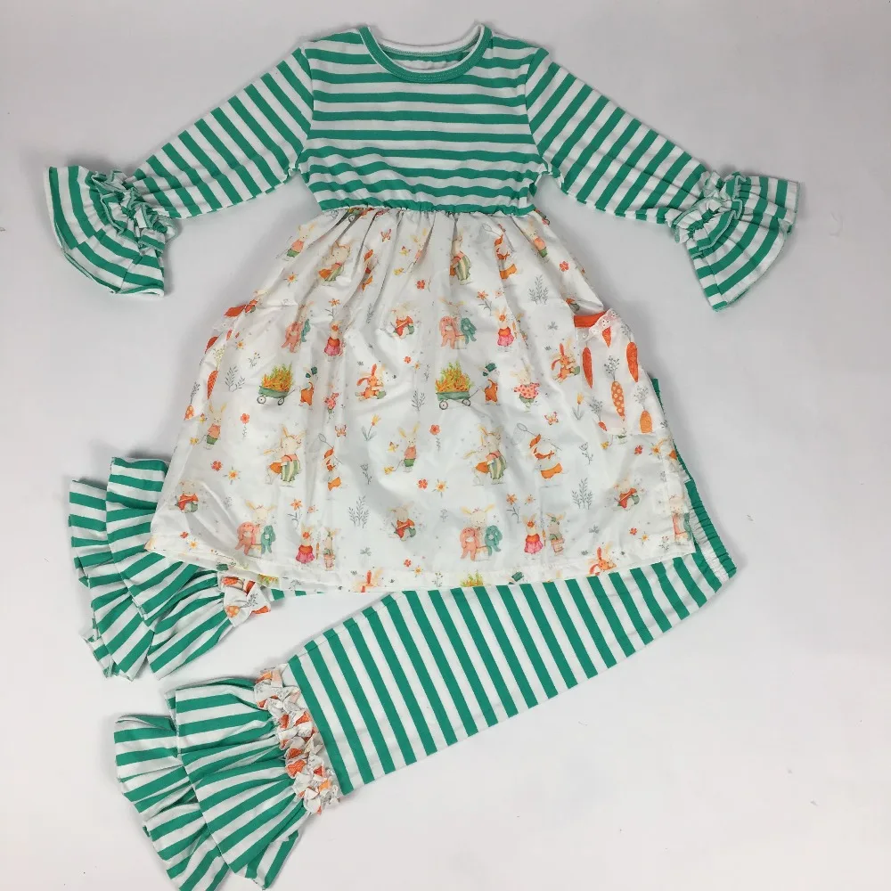 

Puresun Girls Boutique Clothing Girls Easter Bunny Print Top Outfits Children Girls Bunny Dress With Striped Ruffle Pants