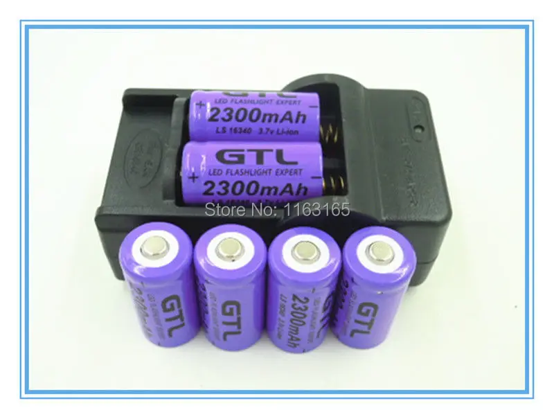 6x2300 mAh 16340 CR123A литий-ионная аккумуляторная батарея фиолетового цвета для светодиодный фонарик+ зарядное устройство для путешествий