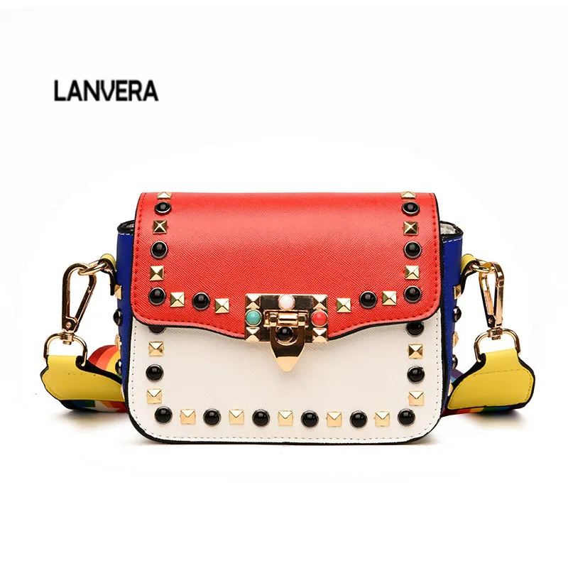 

Luxury Messenger Bag Leather Women Crossbody Bag Fashion Shoulder Bags Colorful Rivet Shoulder Strap Ladies Handbag louis gg bag