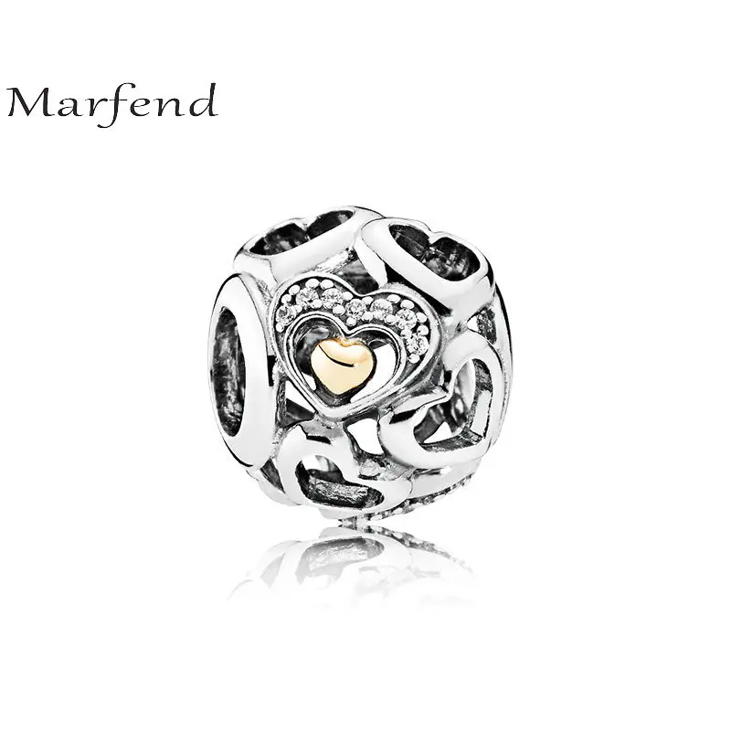 

Marfend Hollow out heart 925 Sterling Silver Charming round fine gold Beads Charm Fit Original Bracelet Diy Jewelry Gift