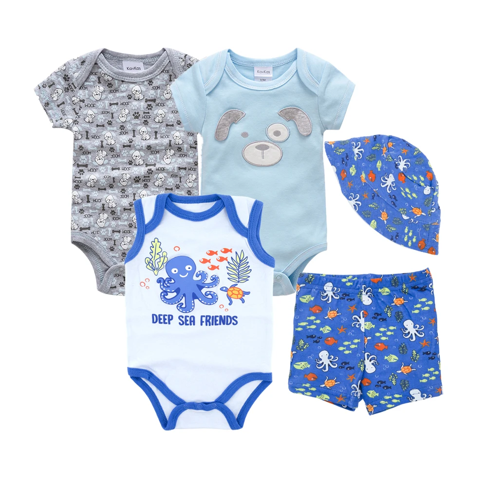Kavkas Cartoon Print Baby Girl Boy Clothes Set Short Sleeve Summer Infant Dress Suit Embroidery Toddler Bodysuit Sets|Комплекты
