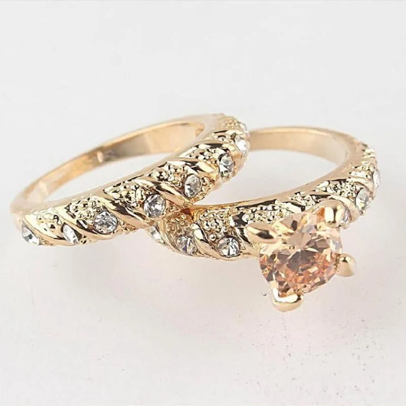 

Fatpig 2017 His Hers Solid Gold Filled Engagement Rings Wedding Band Set Men Women's Couple Ring Jewelry 2Pcs