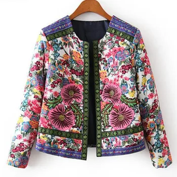 

Autumn Winter Ladies Coats Women Vintage Outerwear Slim Short Bomber Jacket Ethnic Floral Print Embroidered Women Jacket Coat