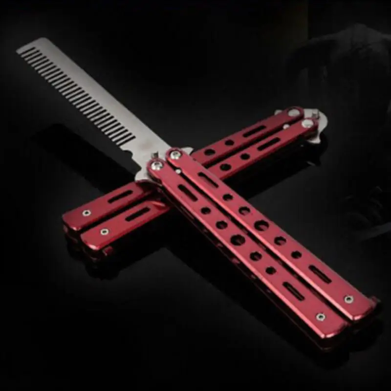 Mayitr 1pc Professional Comb Red Stainless Steel Folding Salon Practice Butterfly Comb Tool Suitable For Hair Styling Tool