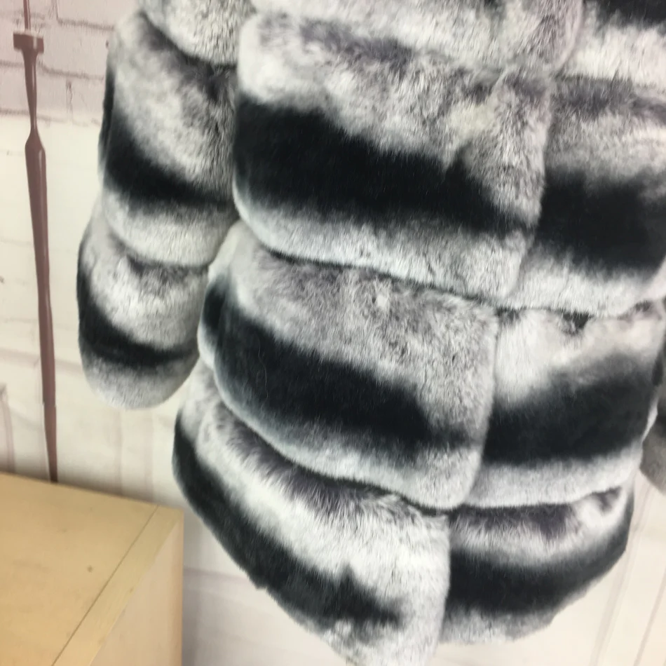 Настоящее Рекс кролика пальто с мехом для женщин 60 см длинные с капюшоном Высокое качество Шиншилла Рекс кролика пальто с мехом