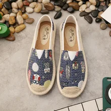 Ballerina Shoes 2019 New Printing Women Sewing Flax Shoes Slip on Loafers Casual Shoes Woman Espadrilles Hemp Canvas Flat Shoes e lov design printing canvas shoes nation flags of austria hand printed austriak austrian loafers shoes