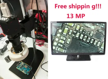 

13MP HD Digital Industrial Microscope Camera for Industry Lab VGA Video Output+130X C-mount Lens + 56 LED ring Light + Stand