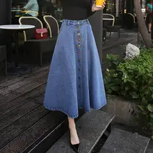 Long Denim Skirt Womens Jeans Saias A Line Casual Button Front Maxi Skirt With Pockets Women Summer Long Jean Skirt Woman faldas