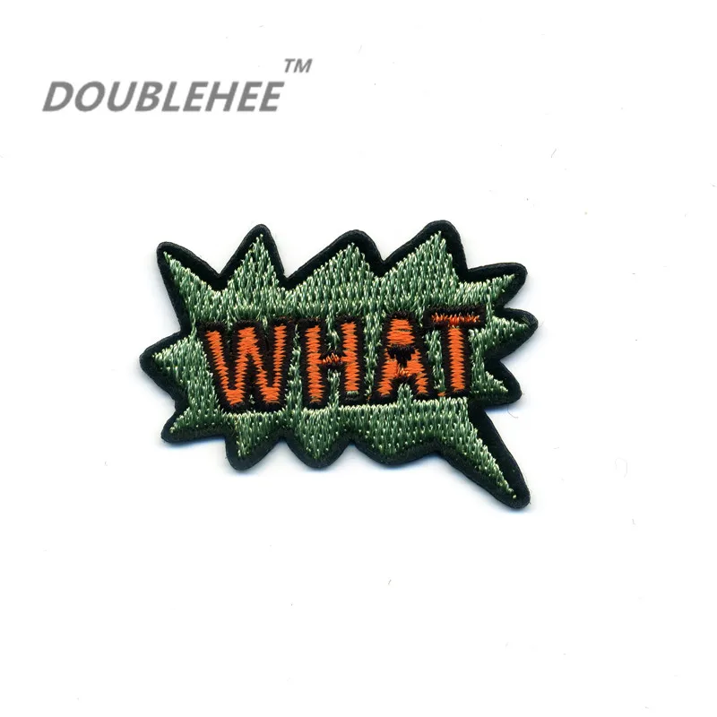 

DOUBLEHEE 4.8cm*3.7cm Embroidered Iron On Patches Green What Letters Motif Embroidery diy Cloth Bags Shoes Accessories