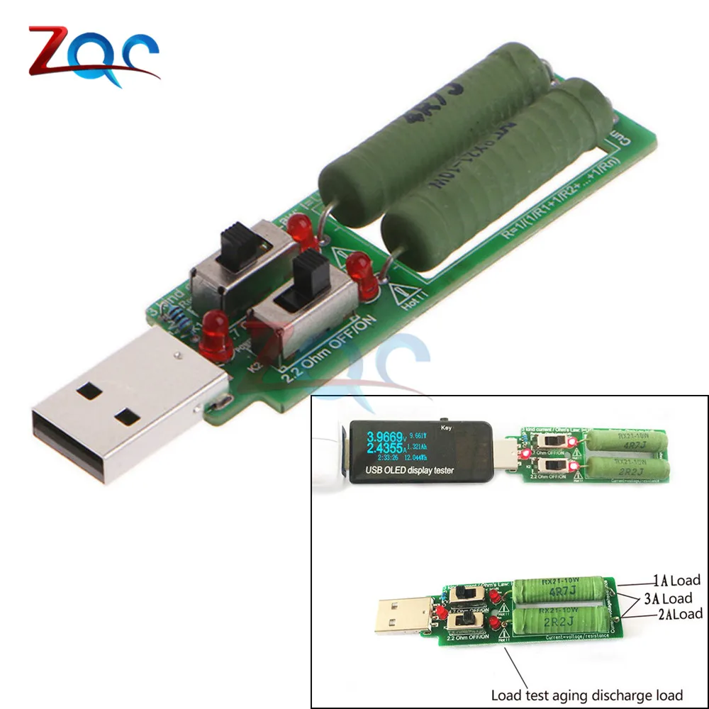 

USB Resistor DC Electronic Load With Switch Adjustable 3 Current 5V1A/2A/3A Battery Capacity Voltage Discharge Resistance Tester