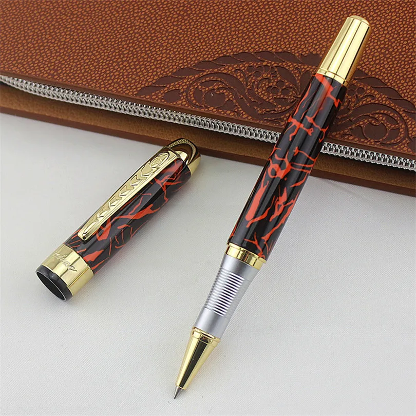 Jinhao 250 черный и золотой Бизнес офис СРЕДНИЙ СИБ РОЛИК ручка новый с красным узором обломочных