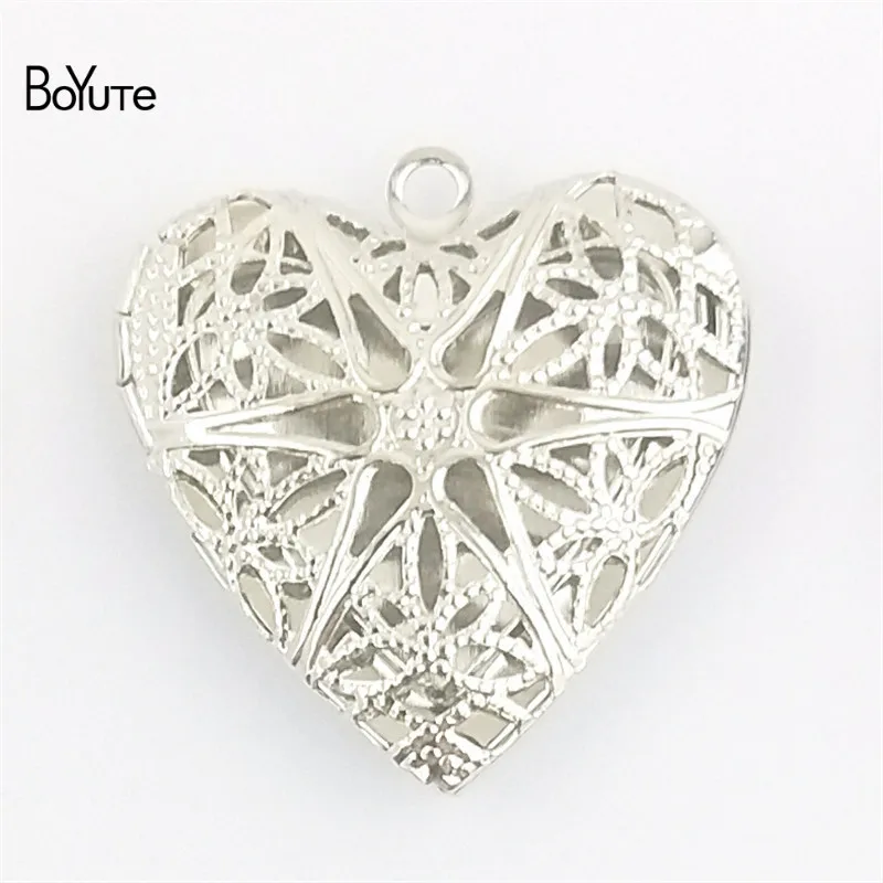 BoYuTe 10Pcs 26MM Filigree Heart Photo Locket Metal Brass Locket Jewelry Pendant (5)