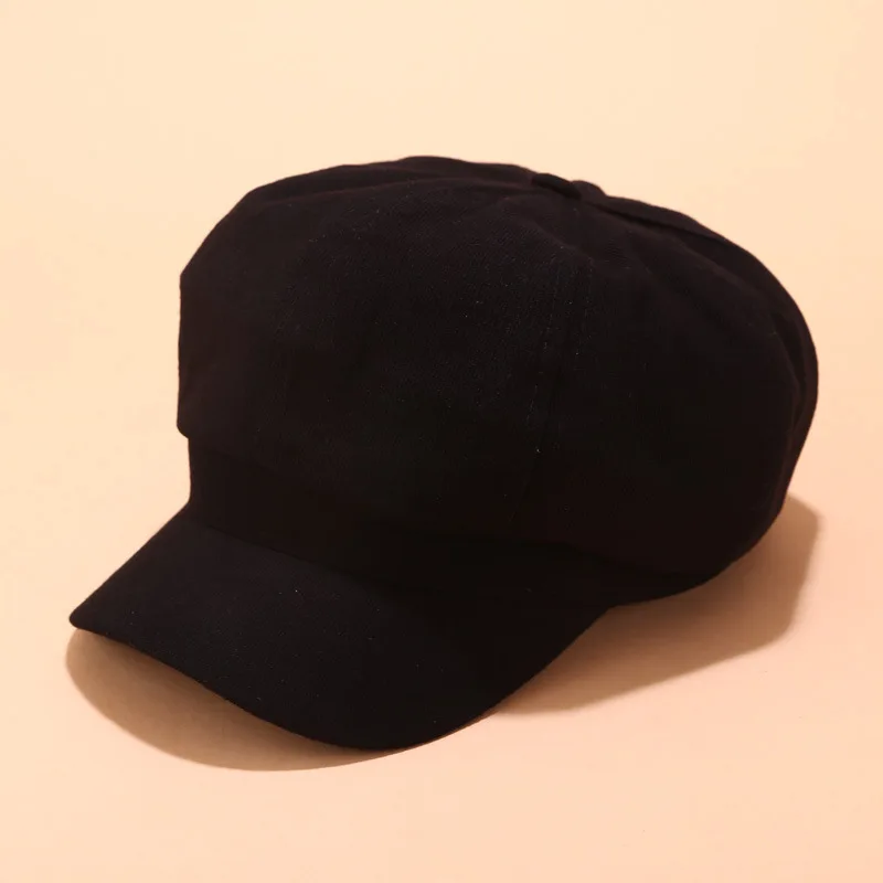 Black Модные зимние и осенние дамские шапки, женские шапки, Вельветовая Кепка, Европейская и американская Ретро Плоская верхняя Повседневная восьмиугольная кепка Z51 - Цвет: Black