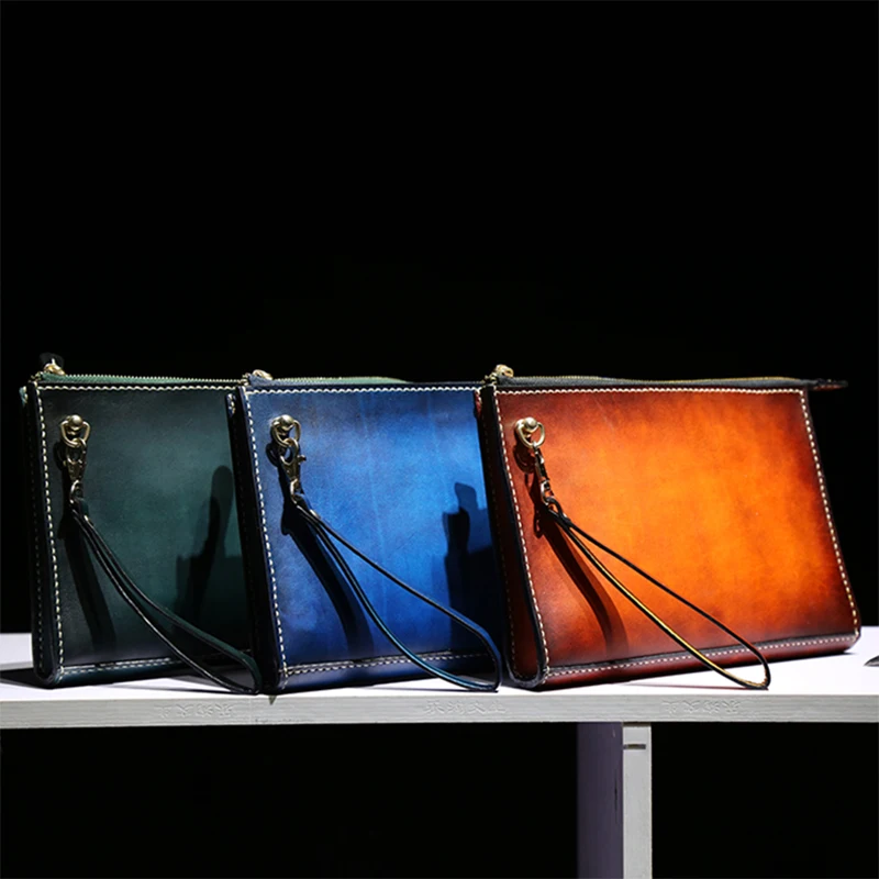 

Handmade Vintage Women Men Vegetable Tanned Leather Bag Money Holder Clutch Purse Pocket Man Clutches Cow Lerther Envelope